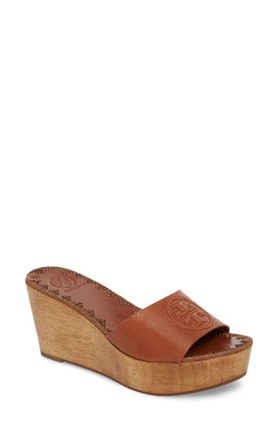 Tory Burch Womens Patty Leather Platform Wedge Slide Sandals In