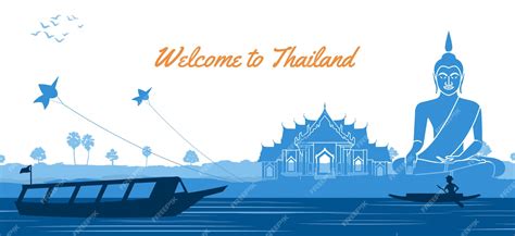Premium Vector Buddha Thai Temple With A Rowing Boat