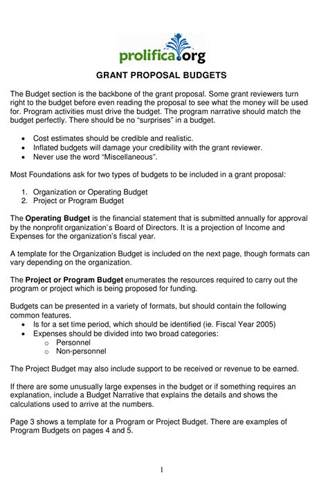 Grant Proposal Budget Template Prolifica Download Printable Pdf