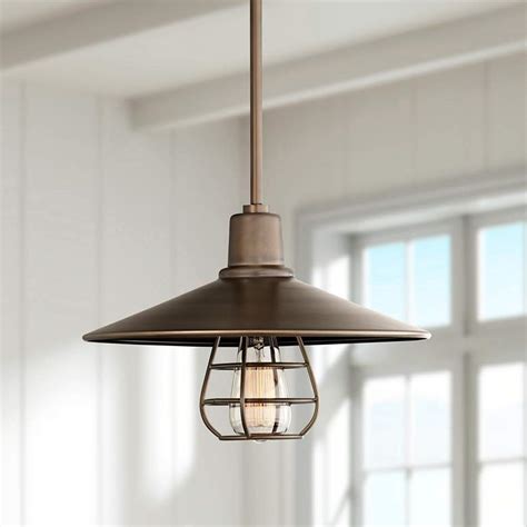 Garryton Industrial 14 Wide Oil Rubbed Bronze Pendant Light 7y943