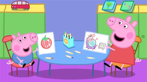 Peppa and George are drawing pictures in class! | Peppa pig pictures, Pig pictures, Pictures to draw