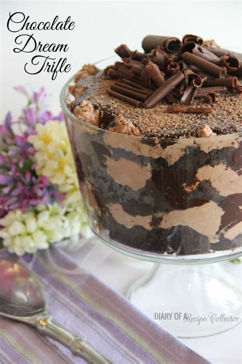 Chocolate sponge cake, a custard sauce and berries are layered in this trifle. Chocolate Dream Trifle - Diary of A Recipe Collector
