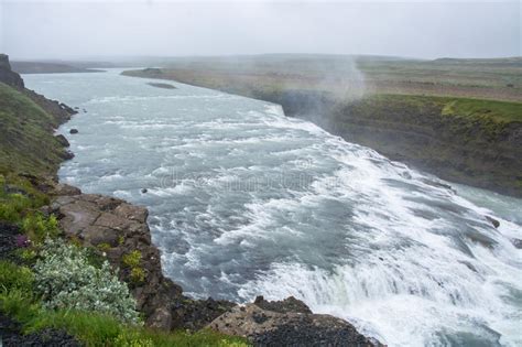 Gullfoss Waterfall Located In The Canyon Of Hvita River Iceland Stock