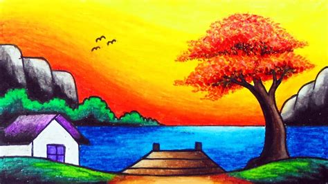 Spring Sunset Scenery Drawing For Beginners How To Draw Easy Nature
