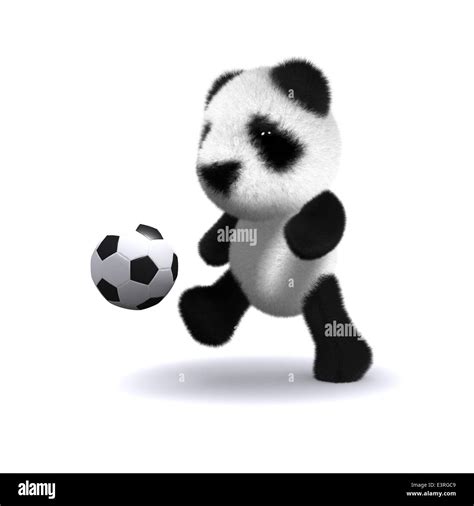 3d Cute Baby Panda Bear Kicking A Football For Fun Stock Photo Alamy