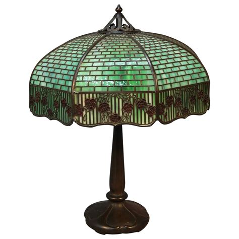 Cactus led table lamp dream star lamp small night light bedroom decoration girls. Green Tiled Handel Lamp For Sale at 1stdibs
