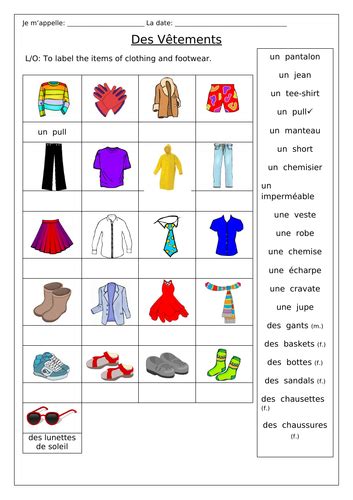 French Clothes Des Vêtements Worksheets Teaching Resources