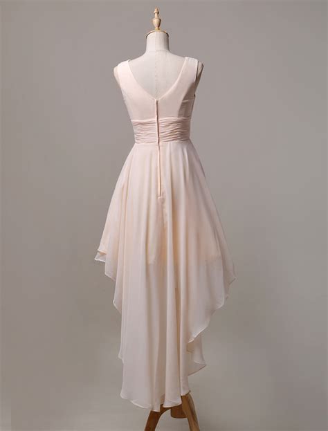 A Line V Neck Asymmetrical Chiffon Bridesmaid Dress With Cascading