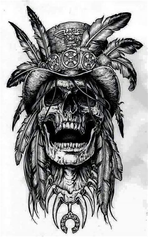 Skull Hat And Feathers Skull Tattoo Design Abstract Tattoo Indian