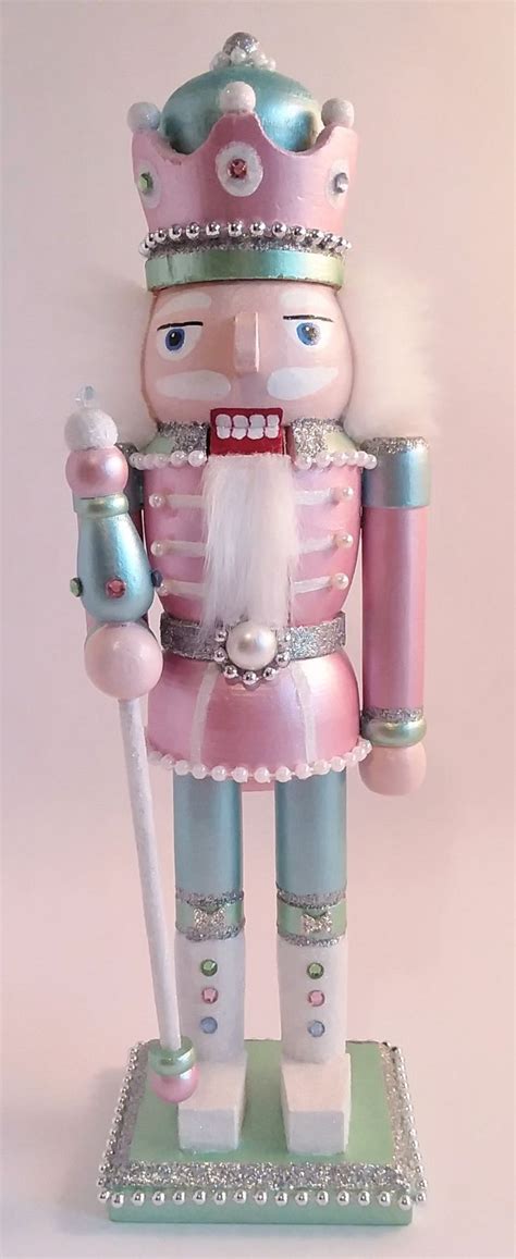 Vintage Shabby Chic Pastel Christmas Nutcracker W Glitter Pearls