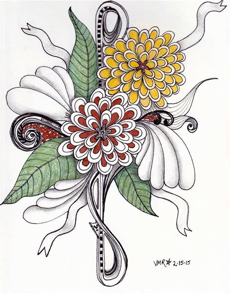 Two Flower Zentangle With Color Flower Zentangle Facebook Art