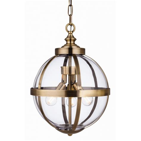 Firstlight Monroe Classic Light Ceiling Pendant In Antique Brass With Clear Glass AB