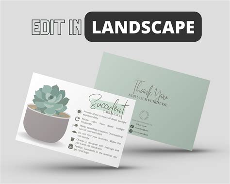Succulent Plant Care Card Guide Template Succlent Care Tips Etsy