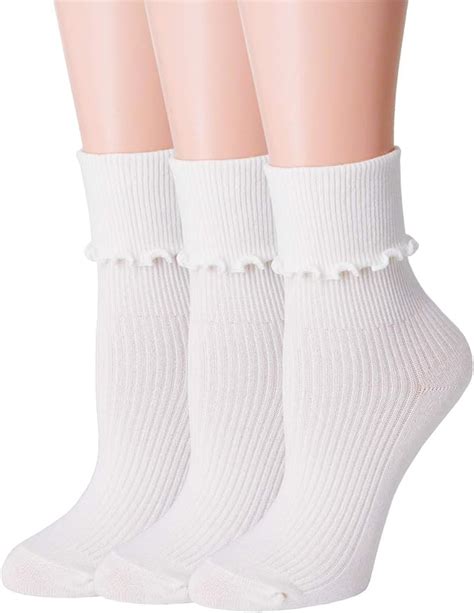 Amazon Com SRYL Women Ankle Socks Ruffle Turn Cuff Lovely Double