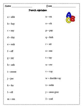 French Alphabet worksheet for Distance Learning by Reach4thesky | TpT