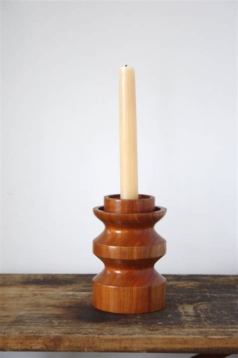 Sale Vintage Hand Turned Wood Pillar Candlestick Holder