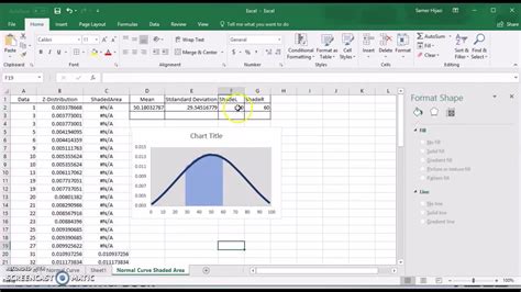 Creating Normal Curve Bell Shape Curve In Excel Office With Shaded Area Youtube