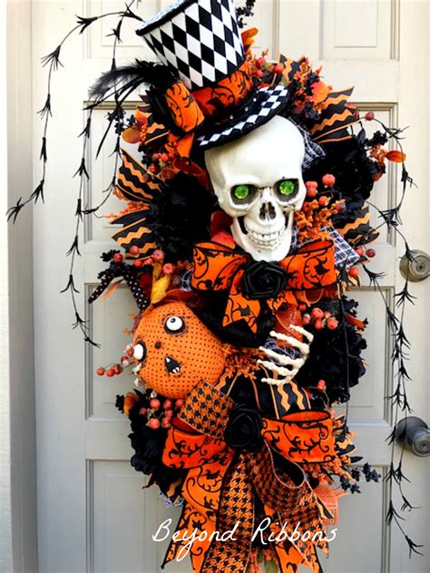 Halloween Skeleton Swag, Halloween Wreath, Front Door Fall Wreath ...