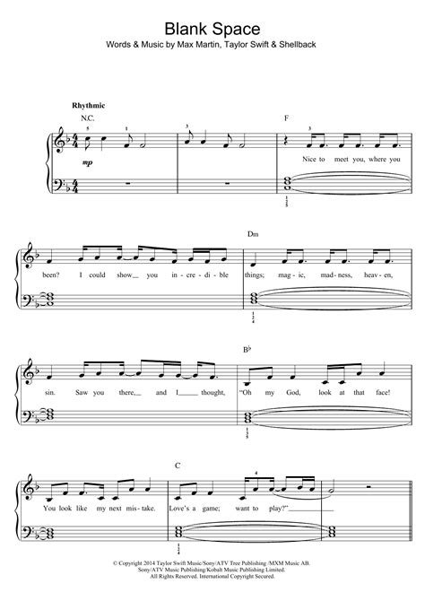 Blank Space Partituras Taylor Swift Piano Voz Y Acordes De Guitarra