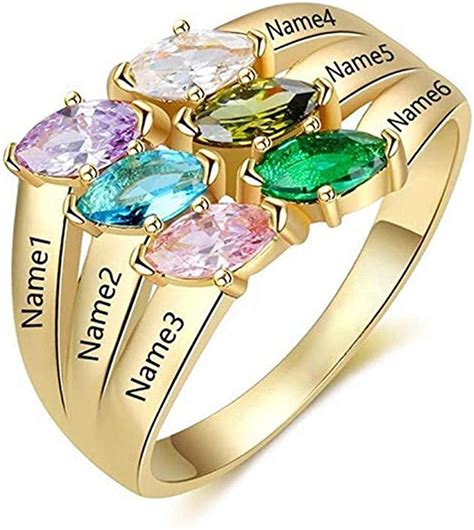 Wfhome Personalized Mothers Rings With 6 Simulated Birthstones Mom