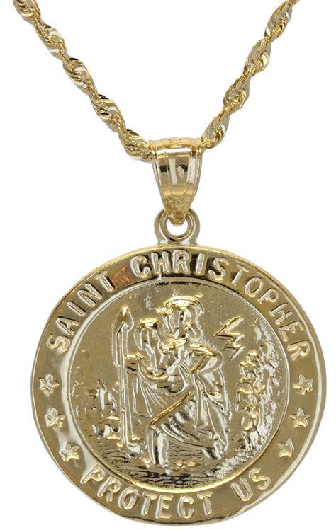 10k Yellow Gold Christian Saint Christopher Protect Us Round Pendant