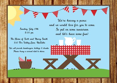 Summer Picnic Invitation Summer Party Invitation Custom Park