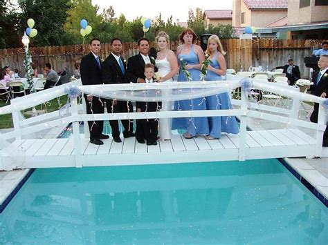 If you have a pool, try setting up a bridge that. Pool Bridge for a Wedding | across a swimming pool in ...