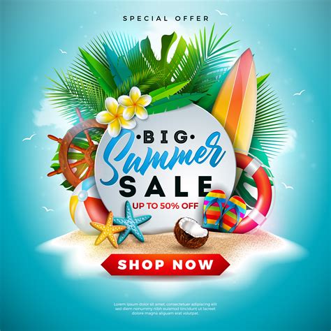 Summer Sale Design With Flower Beach Holiday Elements And Exotic