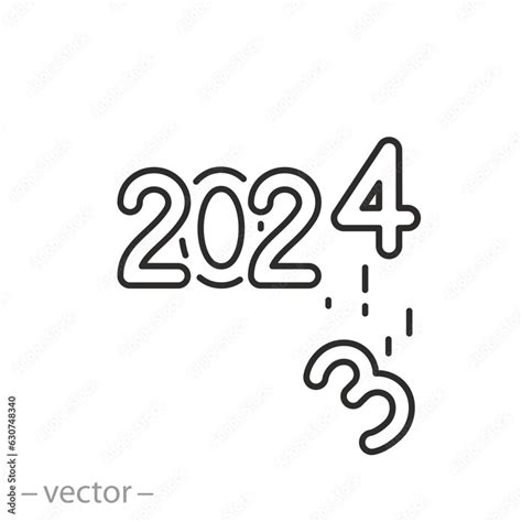 End 2023 And Start 2024 New Year Icon Thin Line Symbol On White