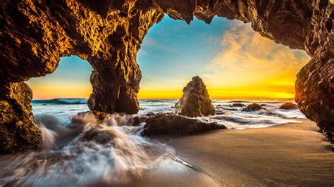 Download 1280x720 Wallpaper Coast Sea Waves Cave Nature