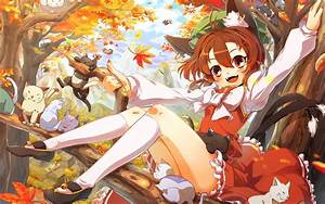 Cats, Anime, Girl, Cute, Tree, Red, Dress, Wallpapers, Hd