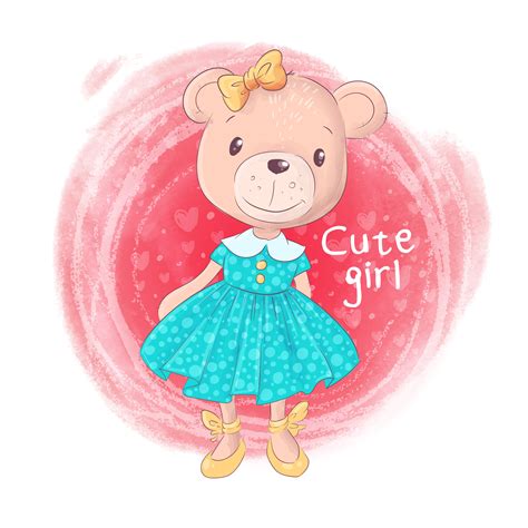 Cute Cartoon Teddy Bear Girl On A Pink Background 628363 Vector Art At