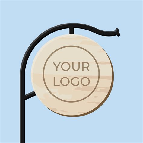 Circle Wooden Outdoor Signboard With Iron Pole Vector Wood Texture
