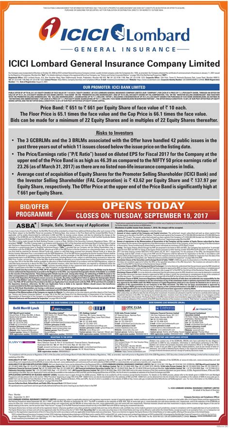 Maybe you would like to learn more about one of these? Icici Lombard General Insurance Compny Limited Bid Offer Programme Ad - Advert Gallery