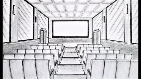 How To Draw A Room In One Point Perspective A Movie Theater Step By