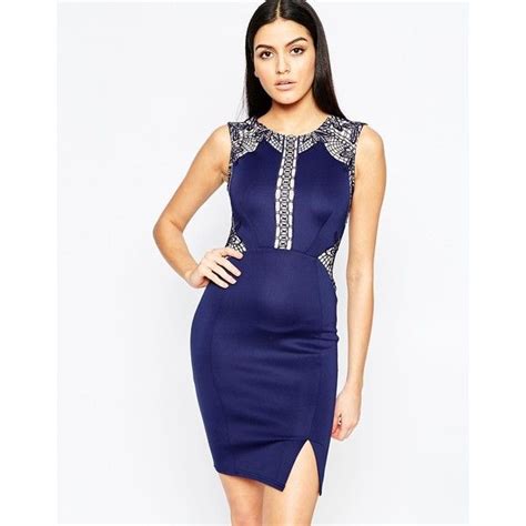 Lipsy Bodycon Dress With Placement Detail Lipsy Blue Dress Bodycon