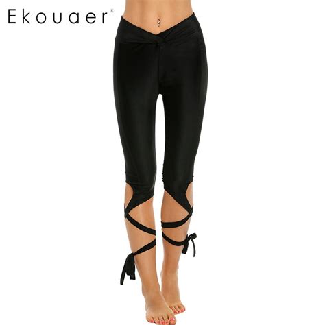 Ekouaer Casual Leggings 2017 Solid Color Dance Leggings Pants Lady Slim Fitness Workout Trousers