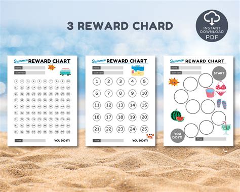 Printable Summer Reward Chart For Kids 2022 With 100 Reward Etsy