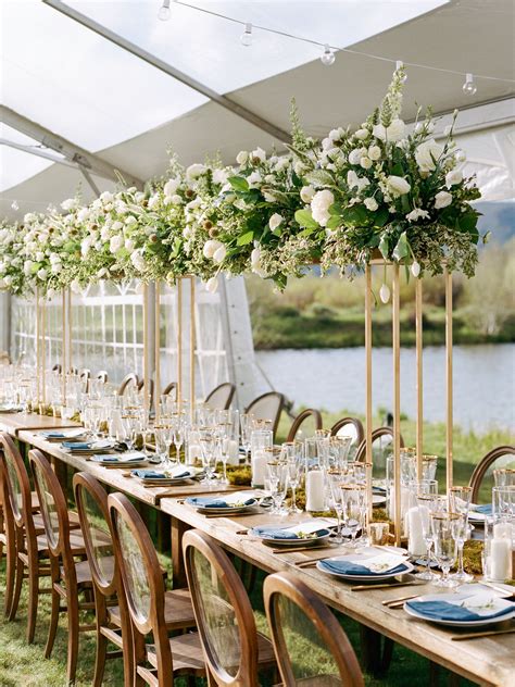 Wood Farm Table With Tall Greenery Centerpieces Greenery Centerpiece