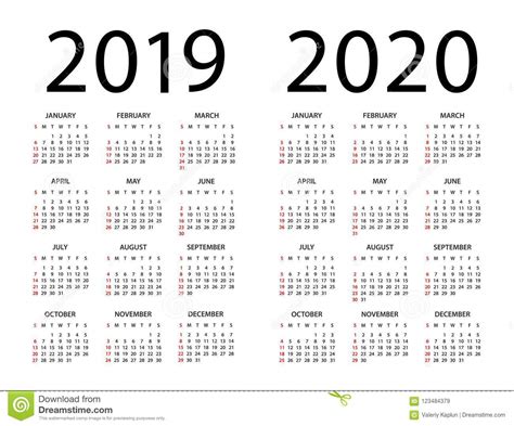 All weeks are starting on monday and ending on sunday. Calendar 2019 2020 - Illustration. Week Starts On Sunday ...