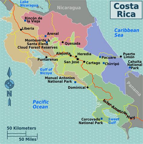 Costa Rica Regions Map •
