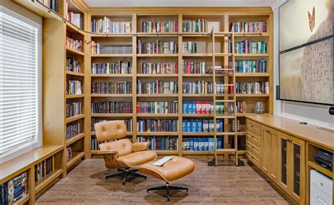 Modern Custom Home Library Rolling Ladder Bookcases Shelves