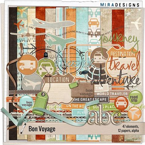 Bon Voyage Instant Download Travel Themed Digital Scrapbooking Kit