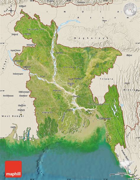 Satellite Map Of Bangladesh Shaded Relief Outside Satellite Sea