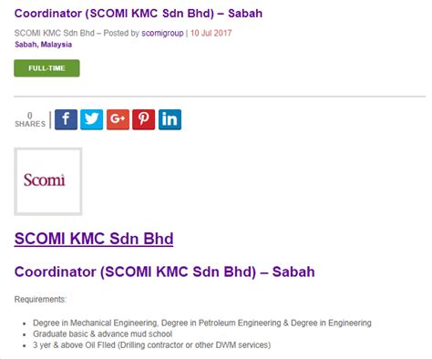 Scomi group bhd's share price increased by 12.5% to 4.5 sen on bursa malaysia last friday, after its subsidiary scomi energy services bhd (sesb) defaulted on the repayment of series e of the kmcob capital bhd bond. Oil &Gas Vacancies: Coordinator -(SCOMI KMC Sdn Bhd) - Sabah