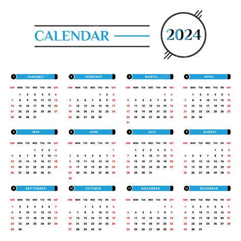 Gambar 2024 Kalendar Biru Langit Dan Hitam Dengan Reka Bentuk Yang Unik