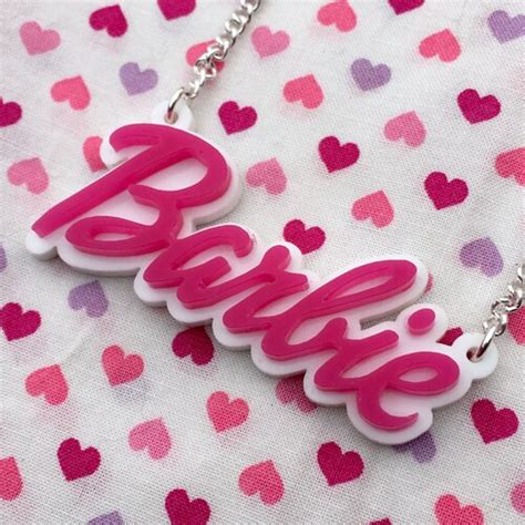Plus Size Barbie Acrylic Necklace In Pink Mirror And White Etsy