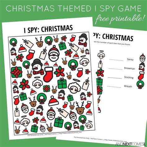 Christmas Themed I Spy Game Free Printable For Kids And Next Comes L