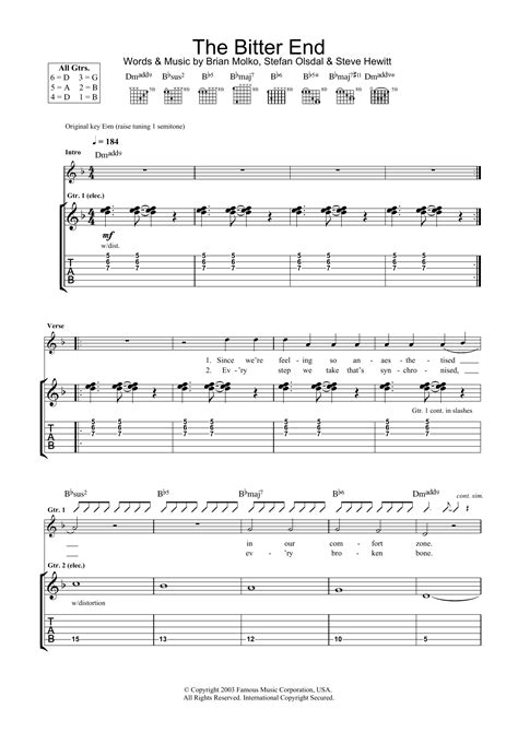A5 it's too late to fight. The Bitter End by Placebo - Guitar Tab - Guitar Instructor