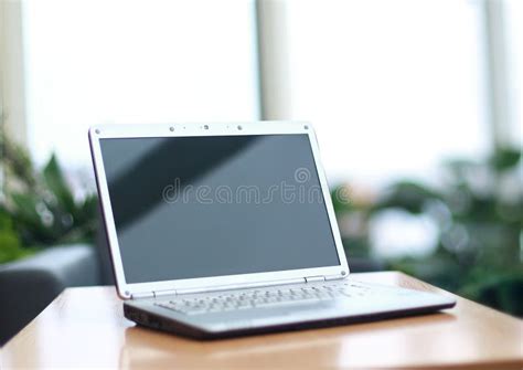 Thin Laptop On Office Desk Stock Image Image Of Digital 17842293